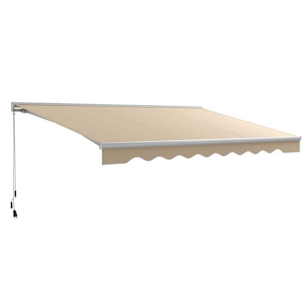 9.7 ft. x 16.5 ft. Outdoor Electric Awning, Retractable Awning with LED Lights and Remote Controller, Beige