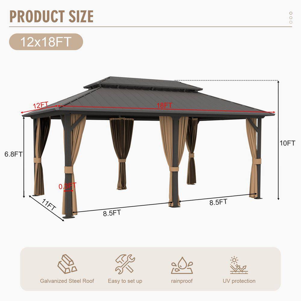 EAGLE PEAK 12x18 Brown Aluminum Frame Gazebo with Double Roof