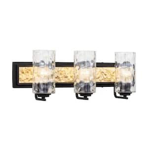 Hammer Time 25 in. 3-Light Carbon/French Gold Vanity Light with Glass Shade