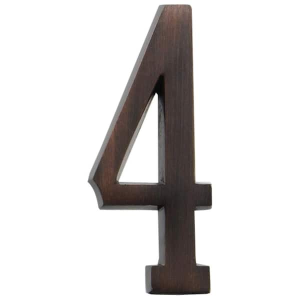 Everbilt 4 in. Flush Mount Aged Bronze Self-Adhesive House Number 4