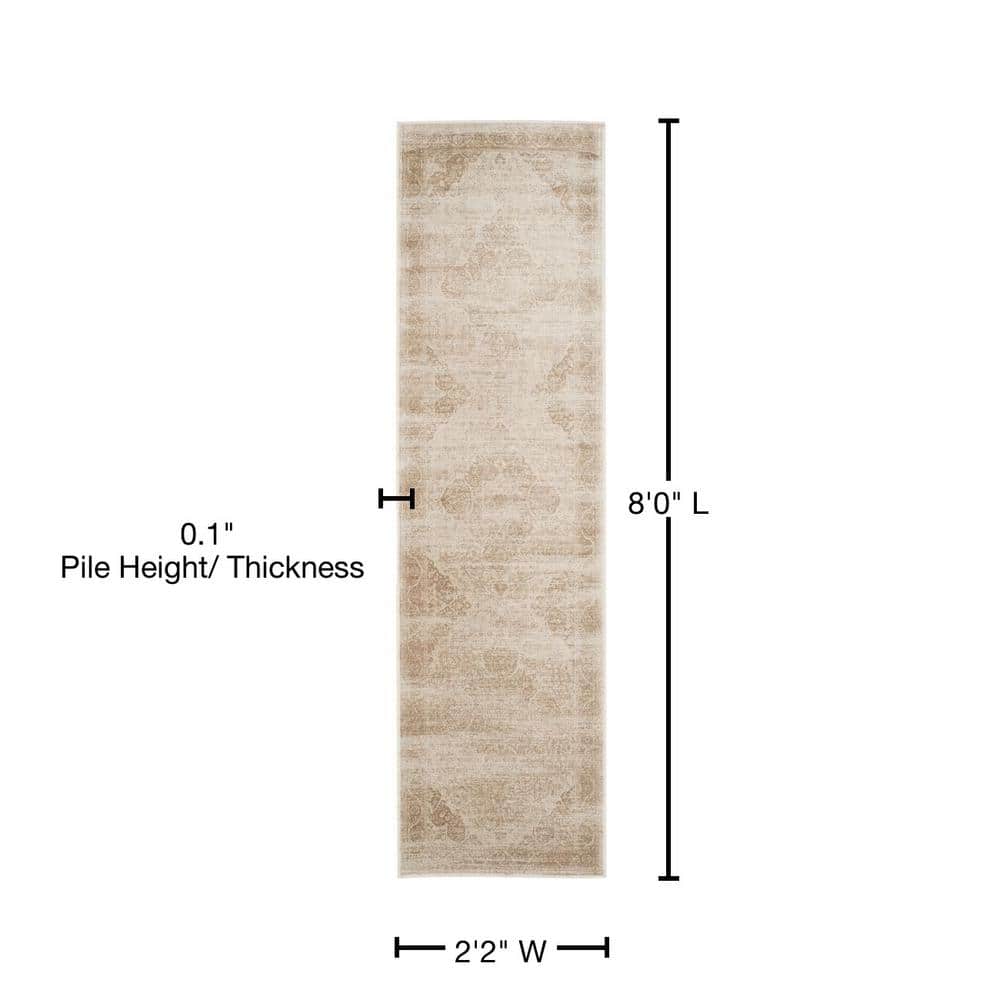 Vintage Stone and Beige Wool Viscose Runner Rug
