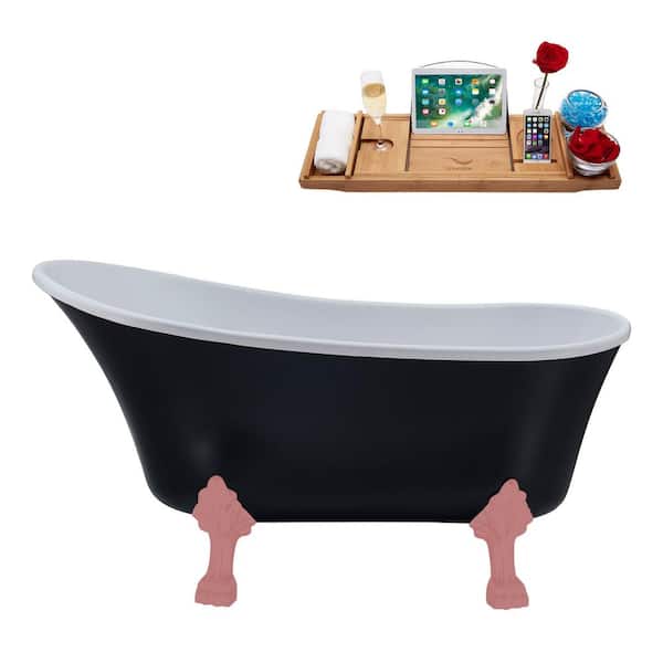 Streamline 55 in. x 26.8 in. Acrylic Clawfoot Soaking Bathtub in Matte Black with Matte Pink Claw Feet and Matte Pink Drain