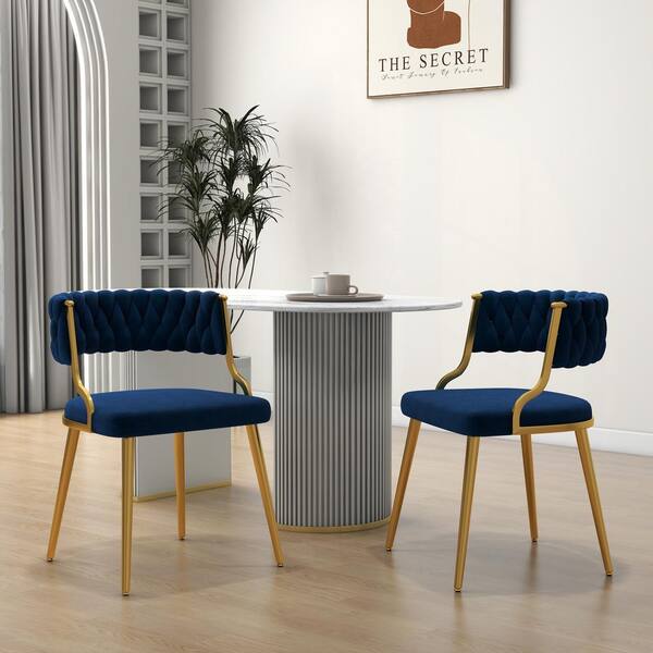 Uixe Modern Navy Blue Velvet Upholstered Cutout Back Dining Chair
