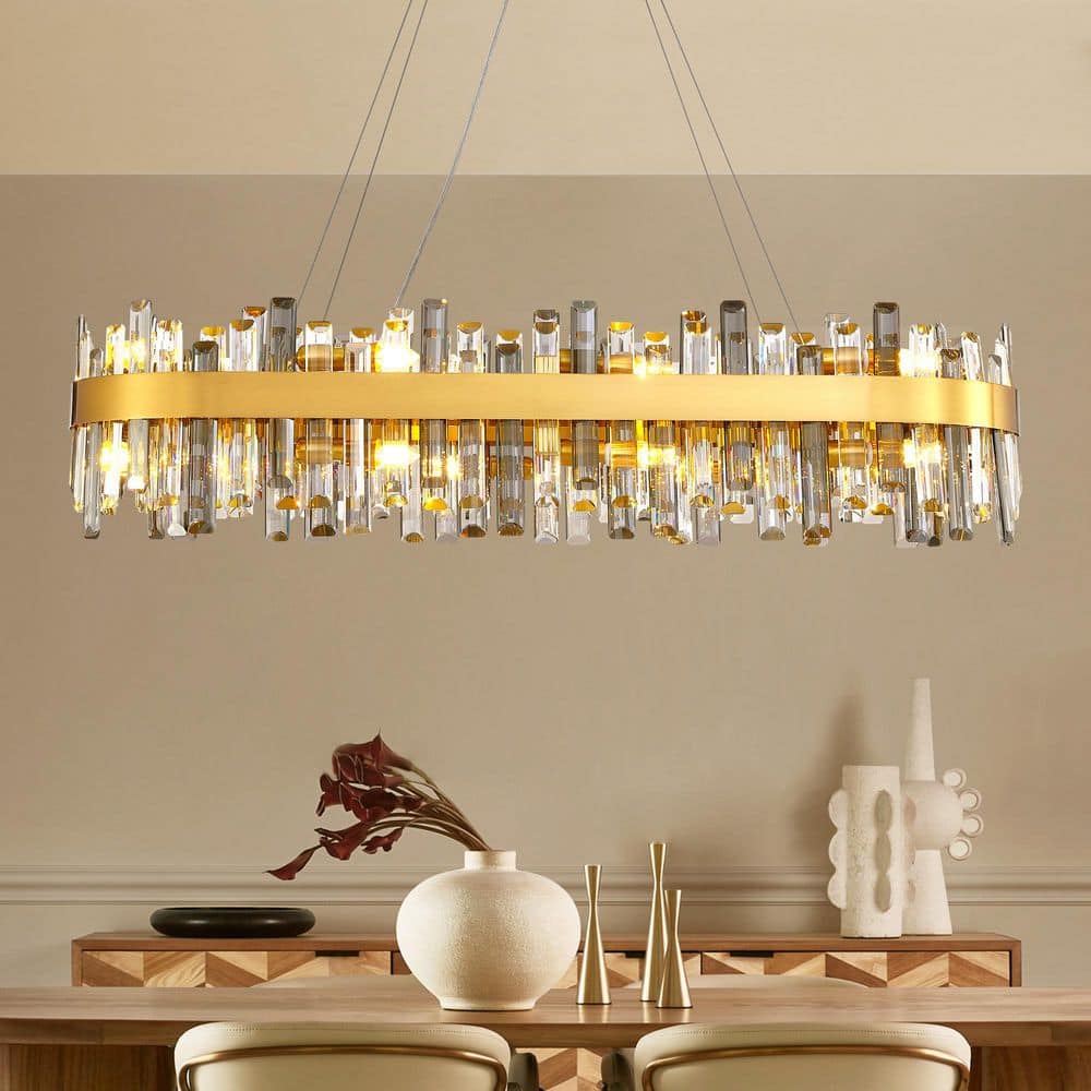 WDETR 43 in. Dimmable 16-Light Crystal Chandelier Modern Gold