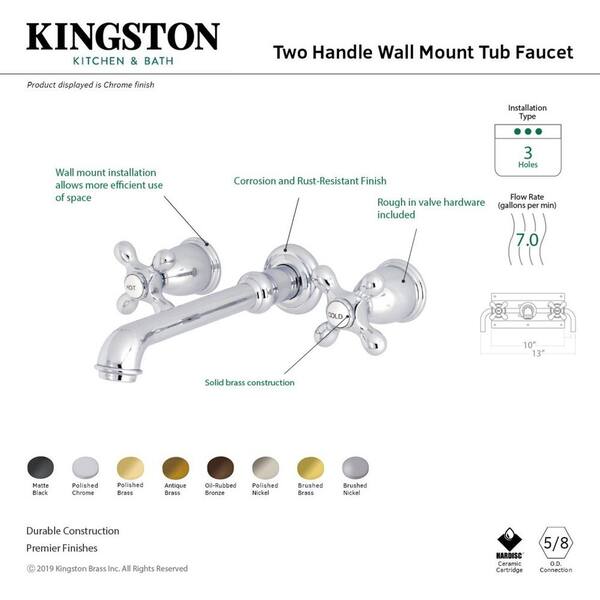 2 Handle Wall Mount Roman Tub Faucet, Kingston Brass Bathtub Faucet Installation Instructions
