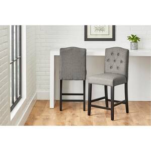 Beckridge Ebony Wood Upholstered Counter Stool with Back and Charcoal Seat (Set of 2) (18.11 in. W x 40 in. H)