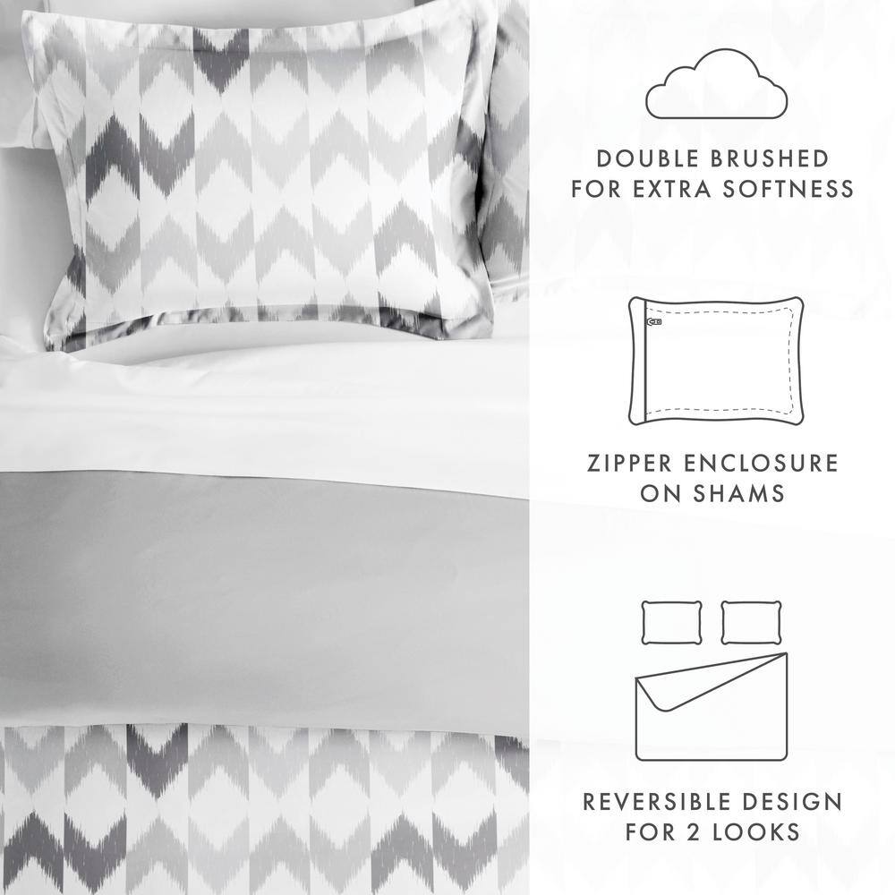 Gray Chevron Twin XL Reversible Microfiber Duvet Cover Set