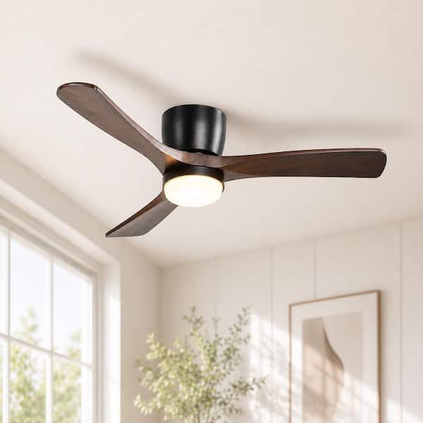 42 in. Integrated LED Indoor Flush Mount Matte Black Standard Ceiling Fan with Dimmable Light and Remote DC Motor