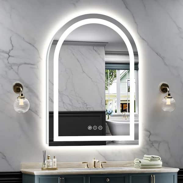 32 in. W x 44 in. H Arched Frameless Front & Back Lighted Anti-Fog Wall Bathroom Vanity Mirror, Tempered Glass, UL