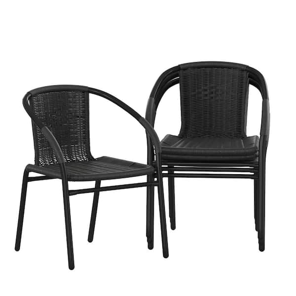 Lila Black Rattan Indoor-Outdoor Restaurant Stack Chair (Set of 4)