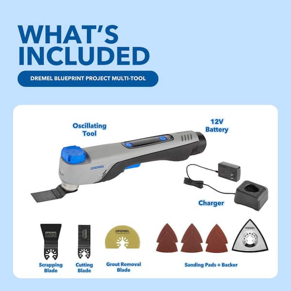 Dremel - Blueprint 12-Volt Brushless Cordless Oscillating Multi-Tool with Battery and Charger Included w/ Blade and Accessory Kit