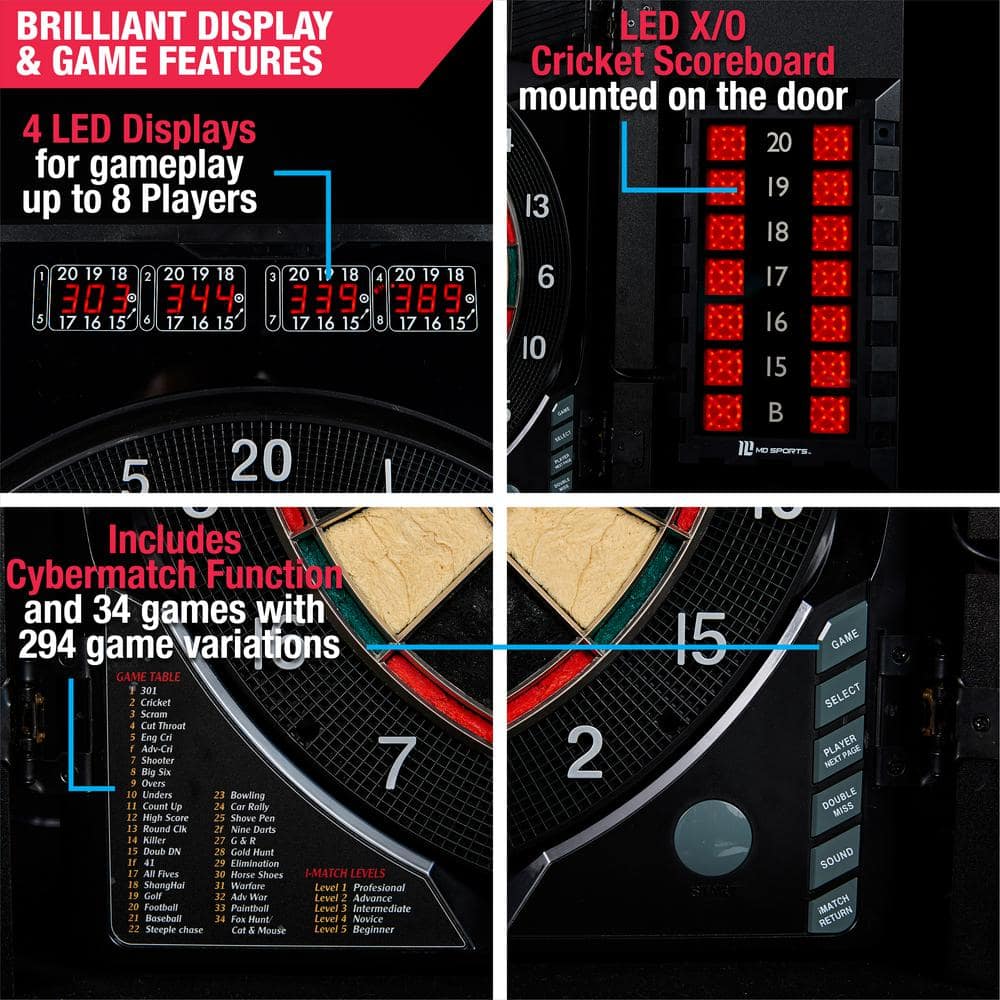 BristleSmart Black Electronic Dartboard Cabinet with LED Scoreboard