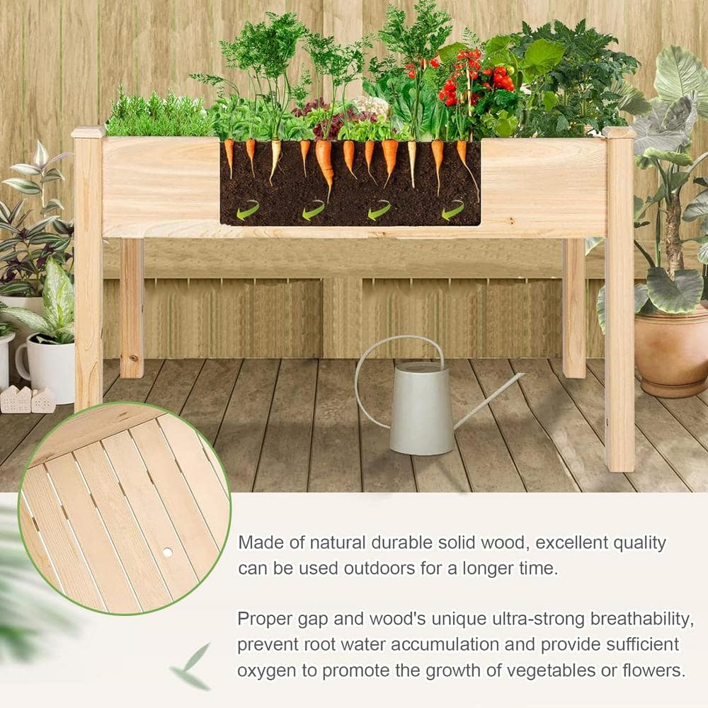 Natural Fir Wood Raised Garden Bed Planter for Outdoor Spaces