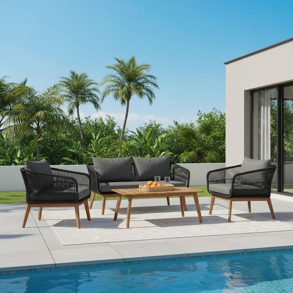Mieres 4-Piece Wicker Patio Conversation Set with Gray Cushions