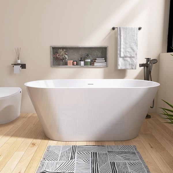 55 in. L x 27.5 in. W x 22.8 in. H Soaking Bathtub with Center Drain in Gloss White