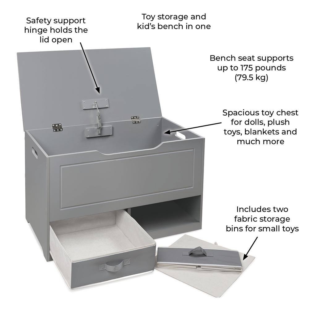 Gray MDF Toy and Storage Box with Two Fabric Baskets