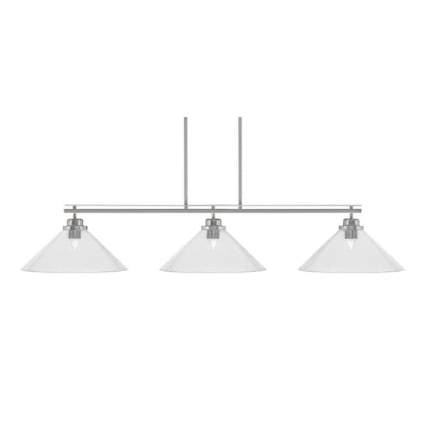 Unbranded Monroe 3-Light Billiard Light, Round Fitter, Brushed Nickel Finish, 16 in. Clear Bubble Glass