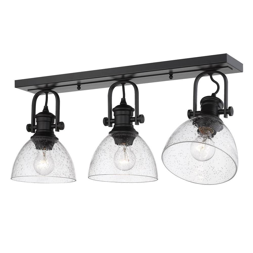 Transitional Matte Black 3-Light Semi-Flush with Seeded Glass