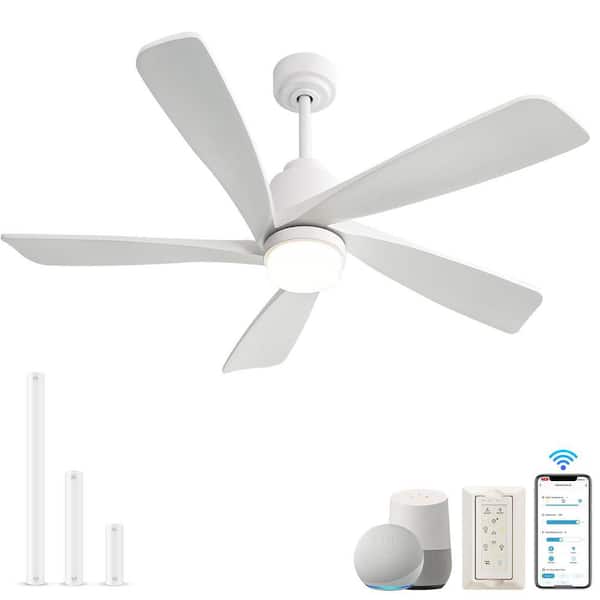 Sofucor 52 in. Indoor/Outdoor Smart White Wood Ceiling Fan with LED Light and Remote APP Control