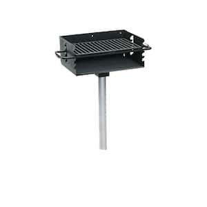 3-1/2 in. Commercial Park Rotating Flipback Pedestal Charcoal Grill with Post