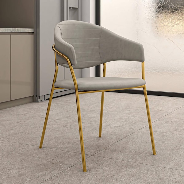 Leisuremod Upholstered Velvet Dining Chair with Padded Seat and Gold Stainless Steel Base Bella Collection (Light Grey Velvet)