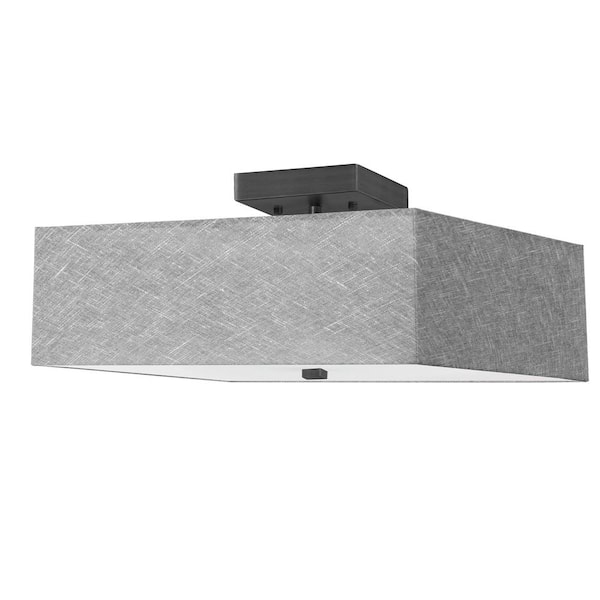 Dainolite Seren 14.25-in. 3-Light Matte Black Semi-Flush Mount with Matte Black Square Drum Shade