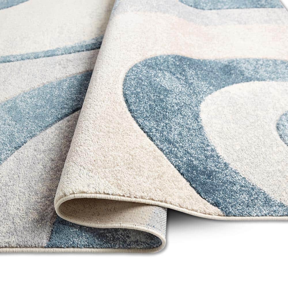 Tribeca Blue and Gray Abstract 9' x 12' Synthetic Area Rug