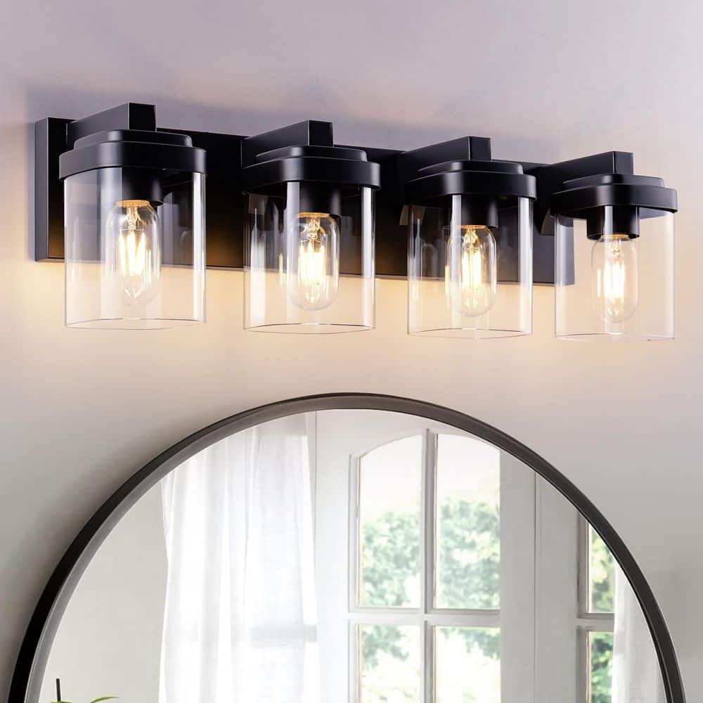 24.09 in. 4 Light Matte Black Vanity Light with Clear Glass Shade price history on PriceWatchPro