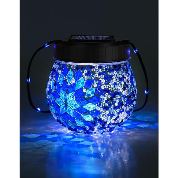 4.3'' Blue Mosaic Solar Lights Outdoor 6 Pack, Waterproof Glass Globe Solar Hanging Lanterns, Patio Decor for Yard Tree