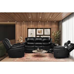 Sofas 203.77 in. W Striped Black Big and Tall 6 seat luxury furniture Breathing Leather Sofa W/ cup holder and console