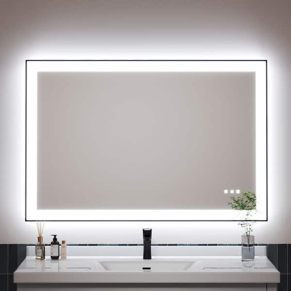 48 in. W x 32 in. H Black Rectangular Framed LED Anti-Fog Wall Bathroom Vanity Mirror with Backlit and Front Light