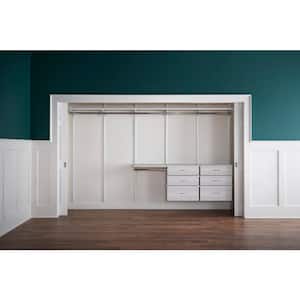 Genevieve 10 ft. White Adjustable Closet Organizer 2 Long, 2 Short, and Double Hanging Rods with 6 Drawers