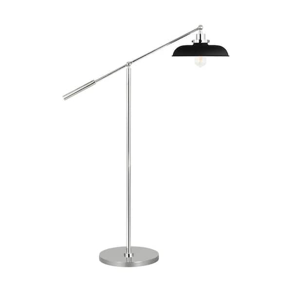 Generation Lighting Wellfleet 30.75 in. W x 46 in. H 1-Light Midnight Black/Polished Nickel Dimmable Standard Floor Lamp with Steel Shade