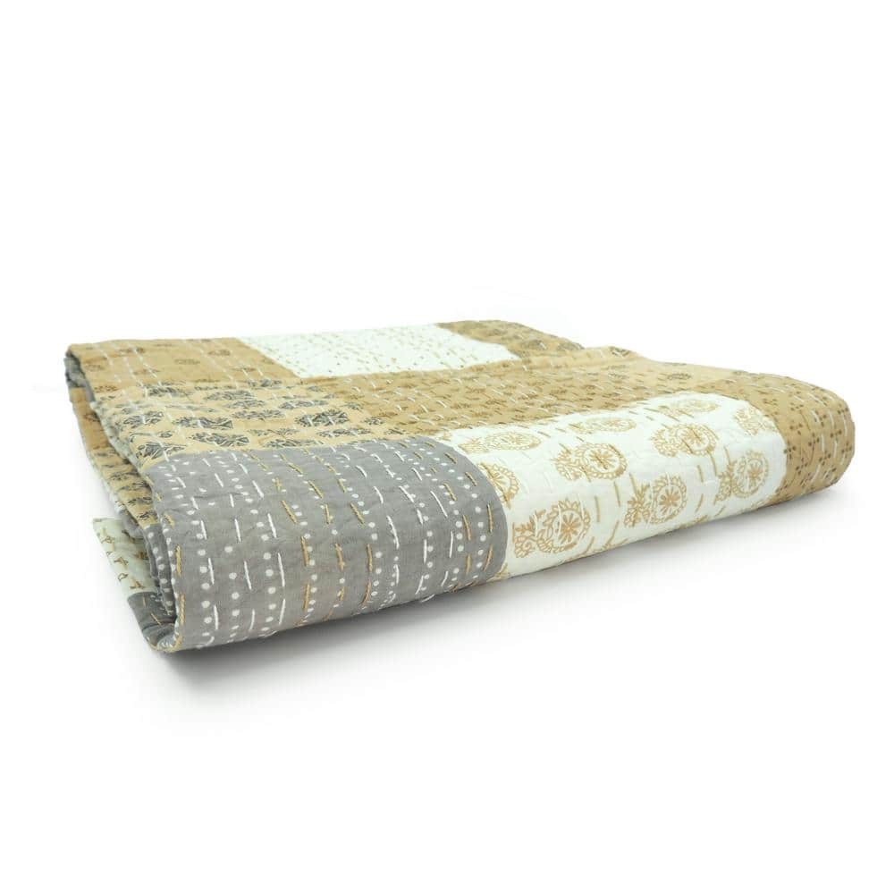 Soft Nude Cotton Patchwork Throw Blanket