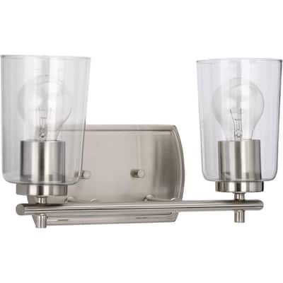 Adley Collection 2-Light Brushed Nickel Clear Glass New Traditional Bath Vanity Light