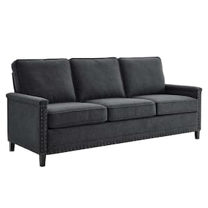 Ashton 81 in. Wide Square Arm Upholstered Fabric Modern Straight Sofa in Charcoal