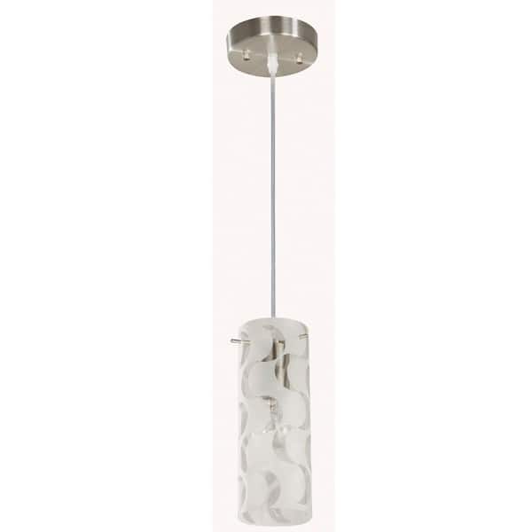 Hampton Bay 1-Light Brushed Nickel Mini Pendant with Wave Pattern Etched White Glass
