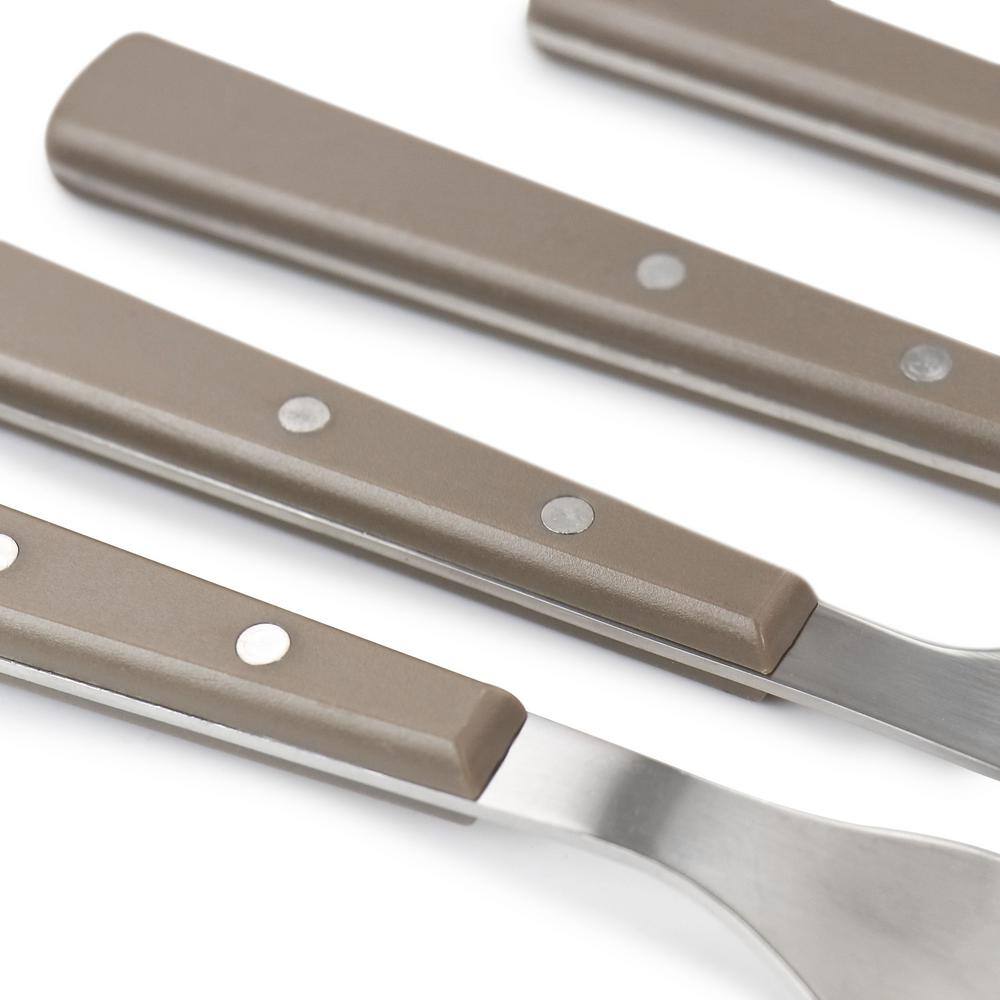 16-Piece Stainless Steel Flatware Set with Taupe Handles