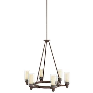 Circolo 26 in. 6-Light Olde Bronze Contemporary Shaded Circle Chandelier for Dining Room