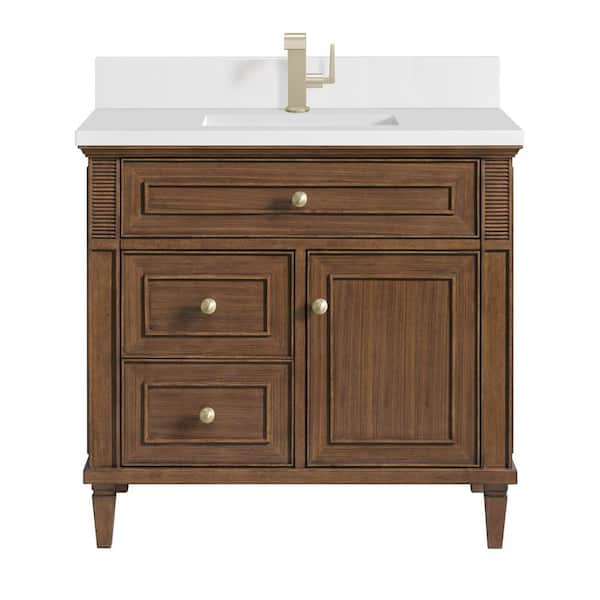 Lorelai 36.0 in. W x 23.5 in. D x 34.06 in. H Single Sink Bath Vanity in Mid-Century Walnut with White Zeus Quartz Top