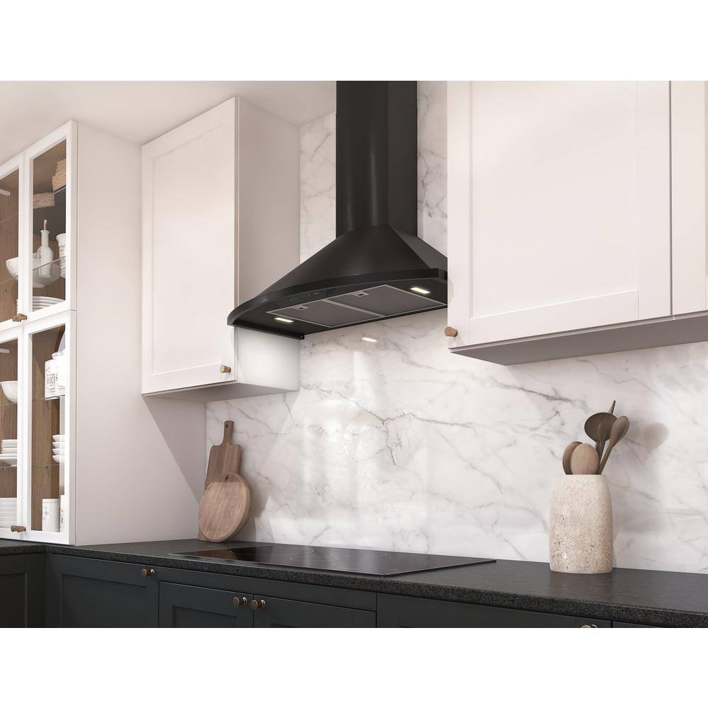 Savona Black Stainless Steel Wall Mount Range Hood with LED Lights