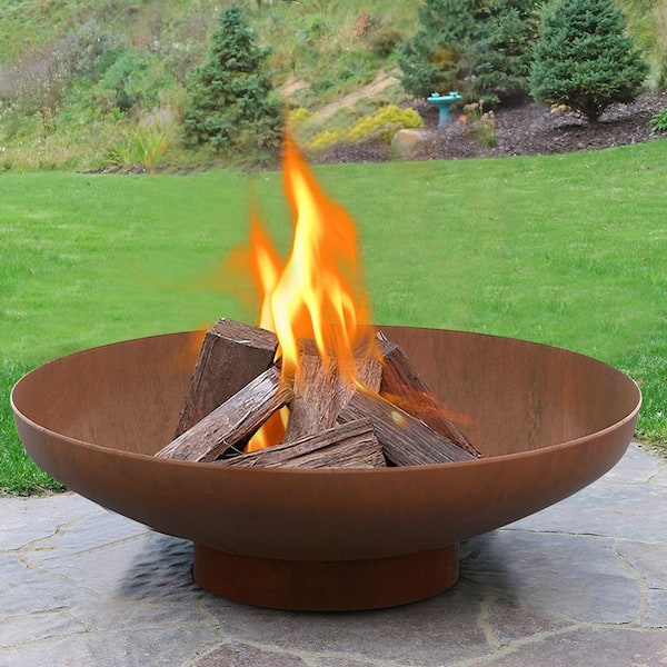 Fency 28 In Dia Round Corten Steel Wood Burning Rust Fire Pit Suus Nhb F7070 Rb S464 The Home Depot