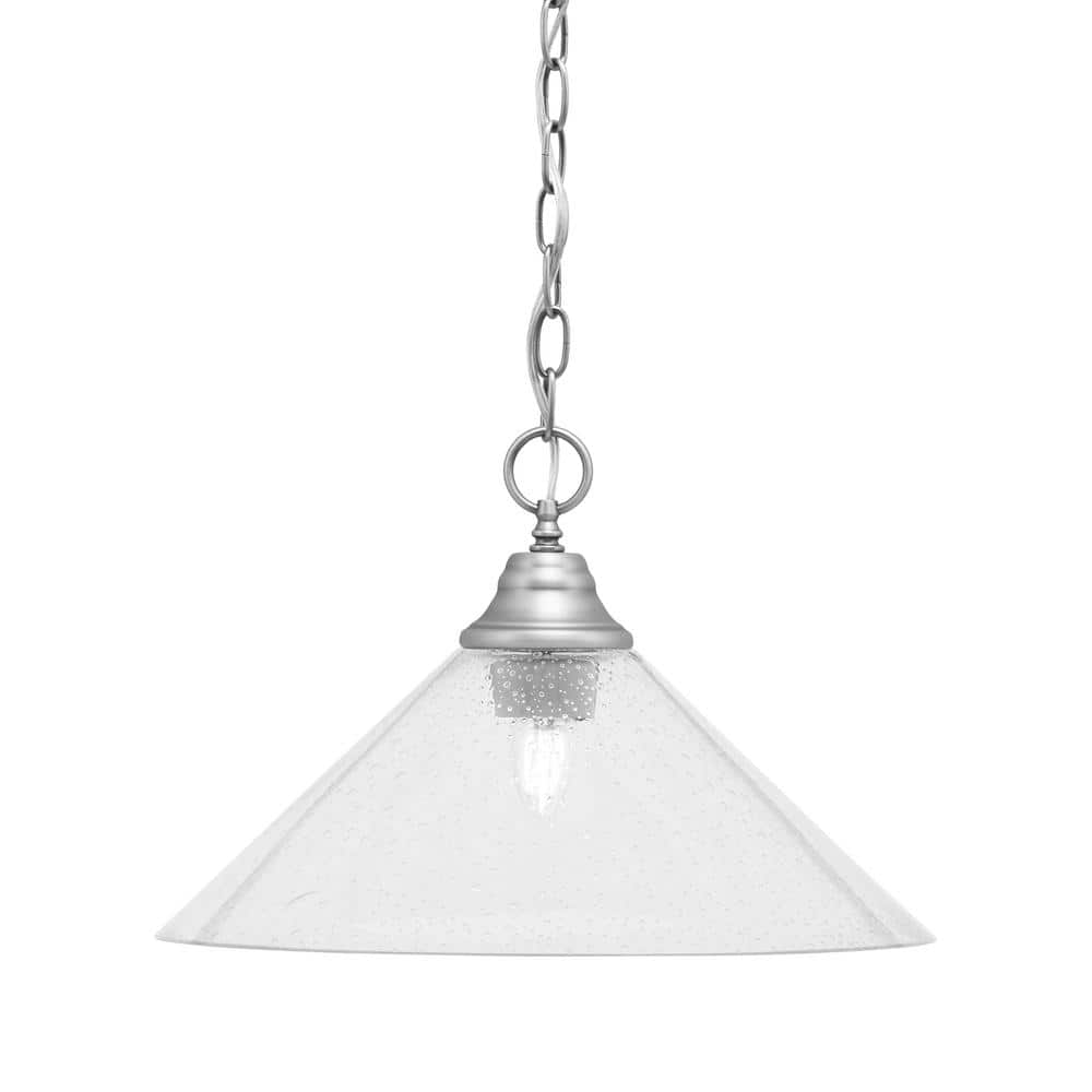 Kingston 100-Watt 1 Light Brushed Nickel Shaded Pendant Light with 16 in. C