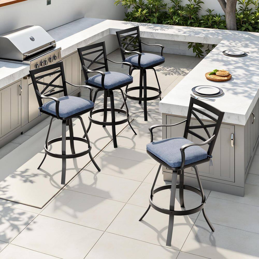 Patio Swivel Cast Aluminum Outdoor Bar Stool Chairs with Sunbrella Spectrum Denim Blue Cushion (4-Pack) price history on PriceWatchPro