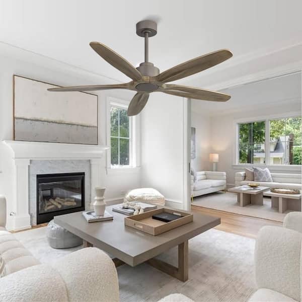 54 in. 5-Soild Wood Blades Indoor Windmill Ceiling Fan with Remote Gray Down-rod
