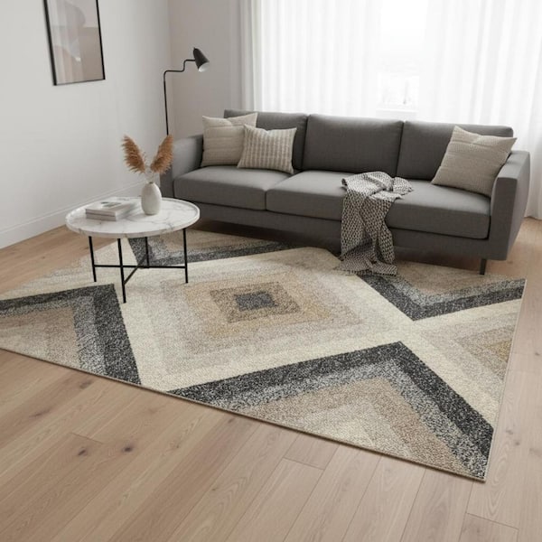 Beige 5 ft. x 8 ft. Woven Geometric Rectangle Indoor Area Rug