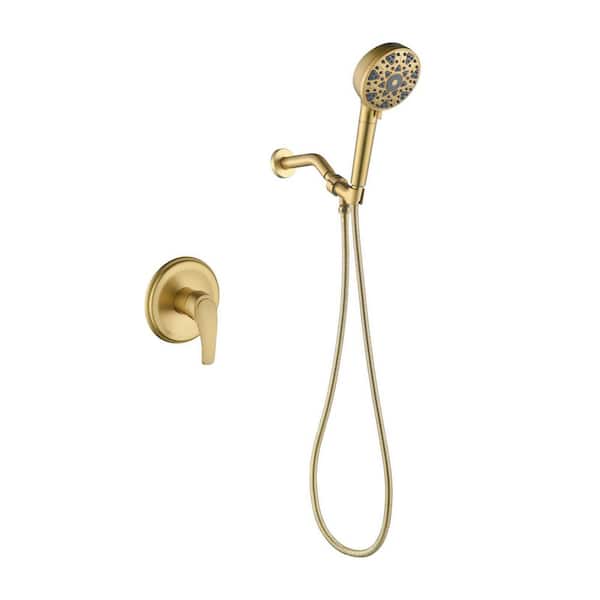 Rain Single Handle 7-Spray Shower Faucet Handheld Combo with Valve 1.8 GPM Adjustable shower Head in Gold