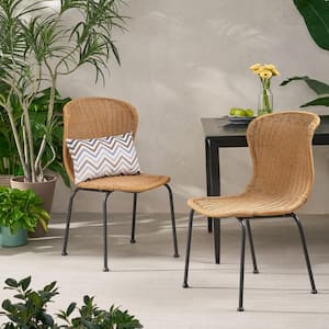Spinnaker Black Faux Rattan Outdoor Patio Dining Chair in Light Brown (2-Pack)