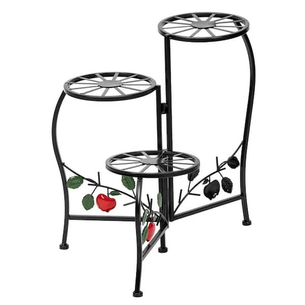 Unbranded Artisasset Paint Painted Blade Shape 3 Blocks Black Metal Plant Stand