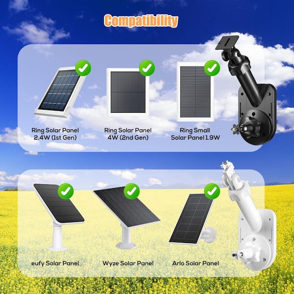 White 2-in-1 Adjustable Wall Mount Bracket for Security Cameras and Solar Panels, Indoor Outdoor